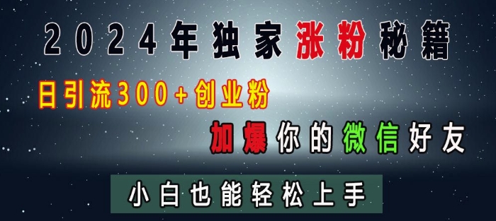 2024年独家涨粉秘籍，日引流300+创业粉，加爆你的微信好友，小白也能轻松上手-羽哥创业课堂