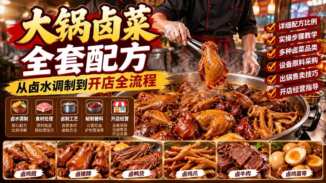 大锅卤菜全套配方，从卤水调制到开店全流程，感觉学会了去摆摊也不错-羽哥创业课堂