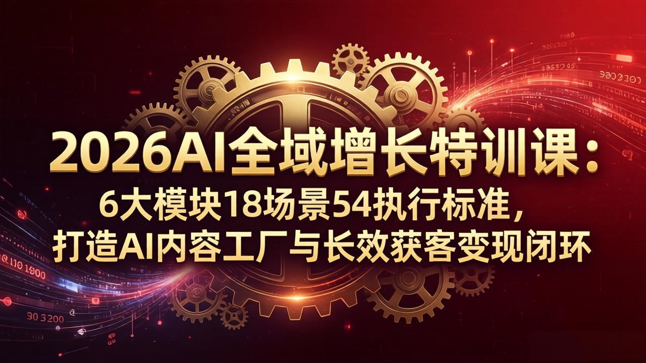 2026AI全域增长特训课：6大模块18场景54执行标准，打造AI内容工厂与长效获客变现闭环-羽哥创业课堂