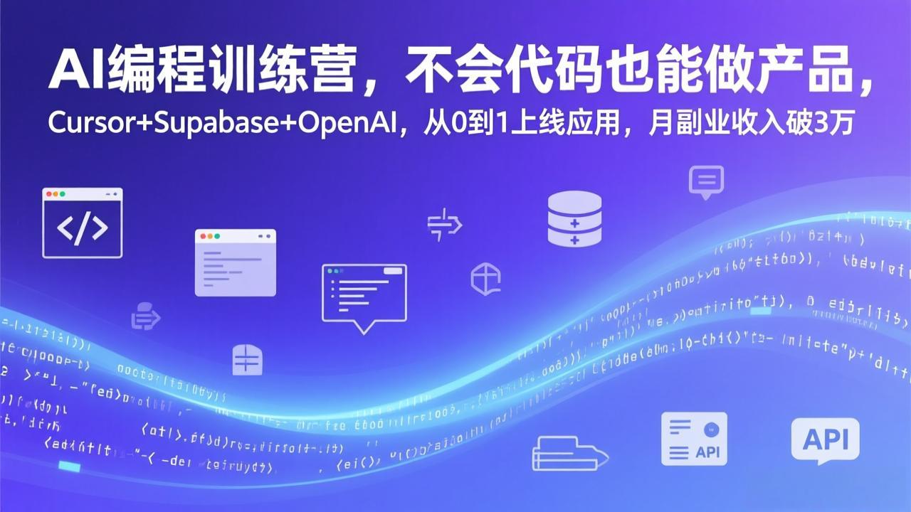 AI编程训练营，不会代码也能做产品，Cursor+Supabase+OpenAI，从0到1上线应用，月副业收入破3万-羽哥创业课堂