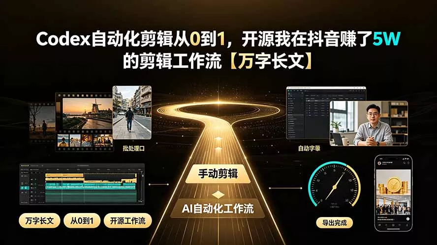 Codex自动化剪辑从0到1，开源我在抖音赚了5W 的剪辑工作流【万字长文】-羽哥创业课堂