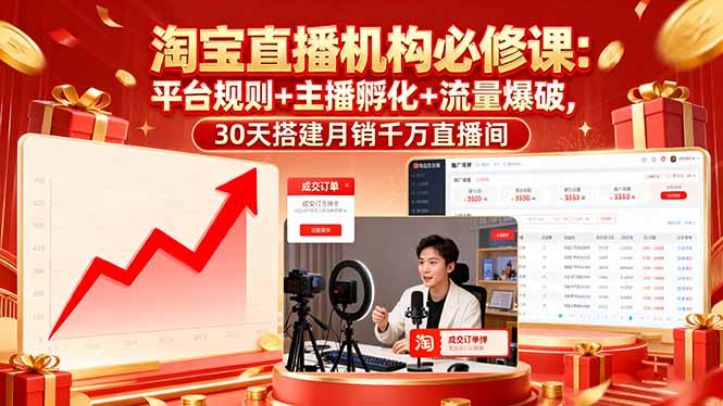 淘宝直播机构必修课:平台规则/主播孵化/流量爆破,30天搭建月销千万直播间-羽哥创业课堂