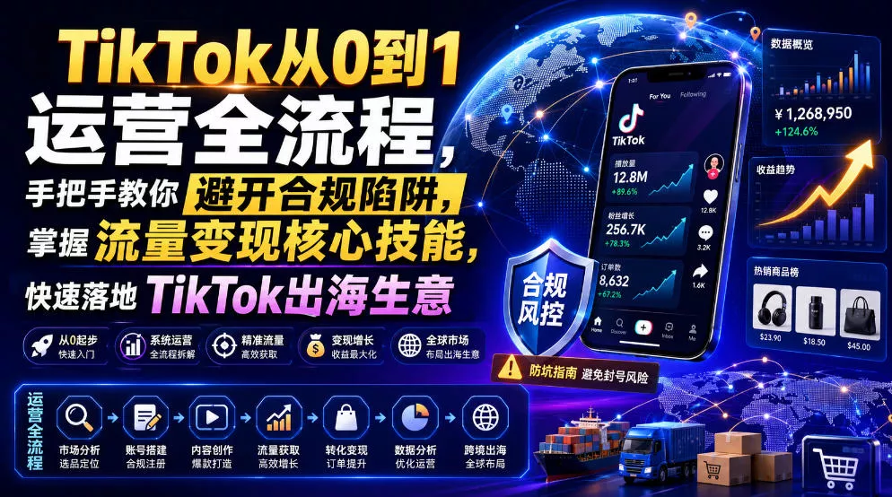 TikTok从0到1运营全流程,手把手教你避开合规陷阱,掌握流量变现核心技能,快速落地TikTok出海生意(更新7月)-羽哥创业课堂