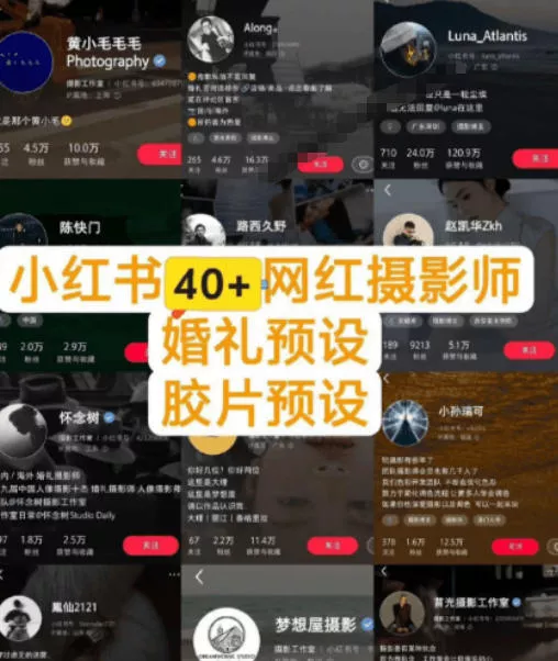 独家高质量调色素材合集!精选小红书40+多位网红婚礼/人像/风光摄影师的预设,按姓名整理,建议收藏! 独家高质量调色素材合集!精选小红书40+多位网红婚礼/人像/风光摄影师的预设,按姓名整理,建议收藏!