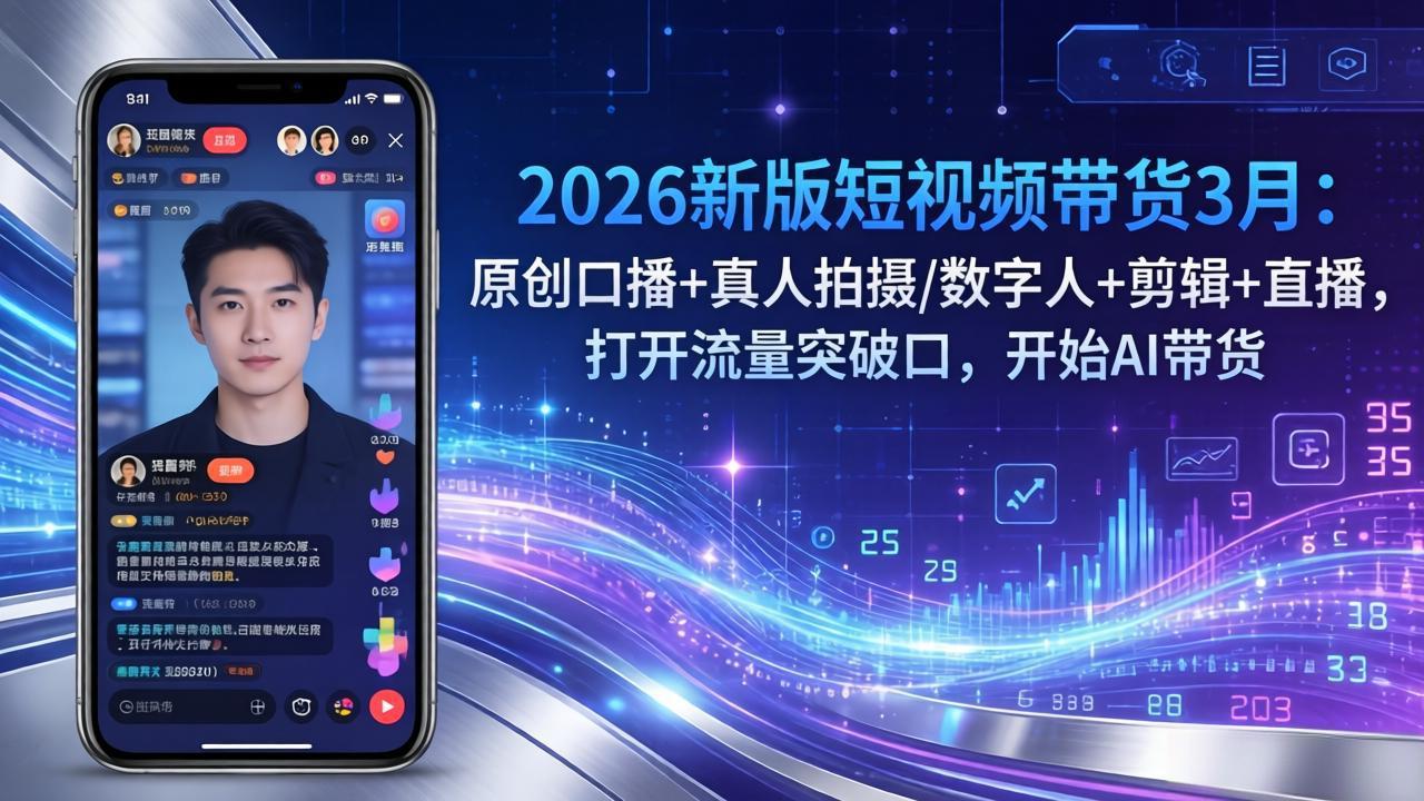 2026新版短视频带货3月:原创口播+真人拍摄/数字人+剪辑+直播,打开流量突破口,开始AI带货-羽哥创业课堂