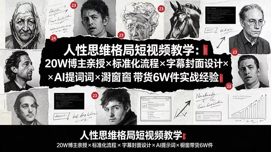 人性思维格局短视频教学:20W博主亲授×标准化流程×字幕封面设计×AI提示词×橱窗带货6W件实战经验-羽哥创业课堂