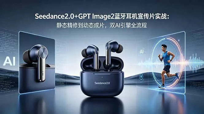 Seedance2.0+GPT Image2蓝牙耳机宣传片实战：静态精修到动态成片，双AI引擎全流程-羽哥创业课堂