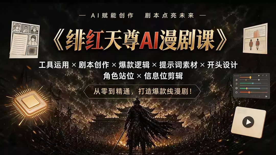 绯红天尊AI漫剧课｜工具运用×剧本创作×爆款逻辑×提示词素材×开头设计×角色站位×信息位剪辑-羽哥创业课堂