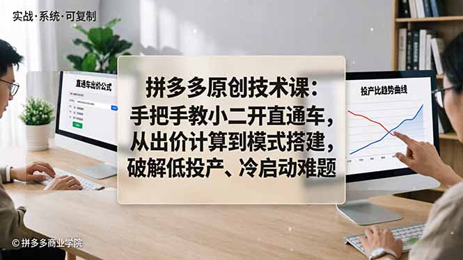 拼多多原创技术课：手把手教小二开直通车，从出价计算到模式搭建，破解低投产、冷启动难题-羽哥创业课堂