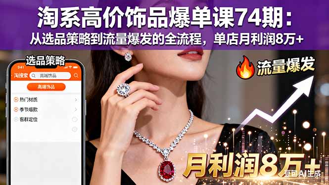 淘系高价饰品爆单课74期:从选品策略到流量爆发的全流程,单店月利润8万+-羽哥创业课堂