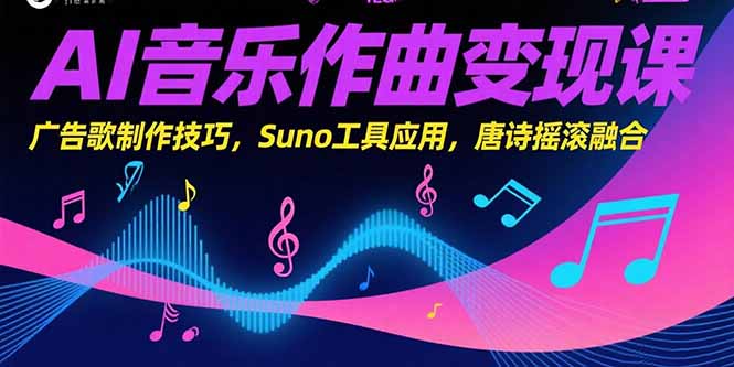 AI音乐作曲变现课,广告歌制作技巧,Suno工具应用,唐诗摇滚融合-羽哥创业课堂