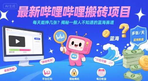 最新哔哩哔哩上B站搬砖项目,每天能挣几张?揭秘一般人不知道的蓝海赛道-羽哥创业课堂