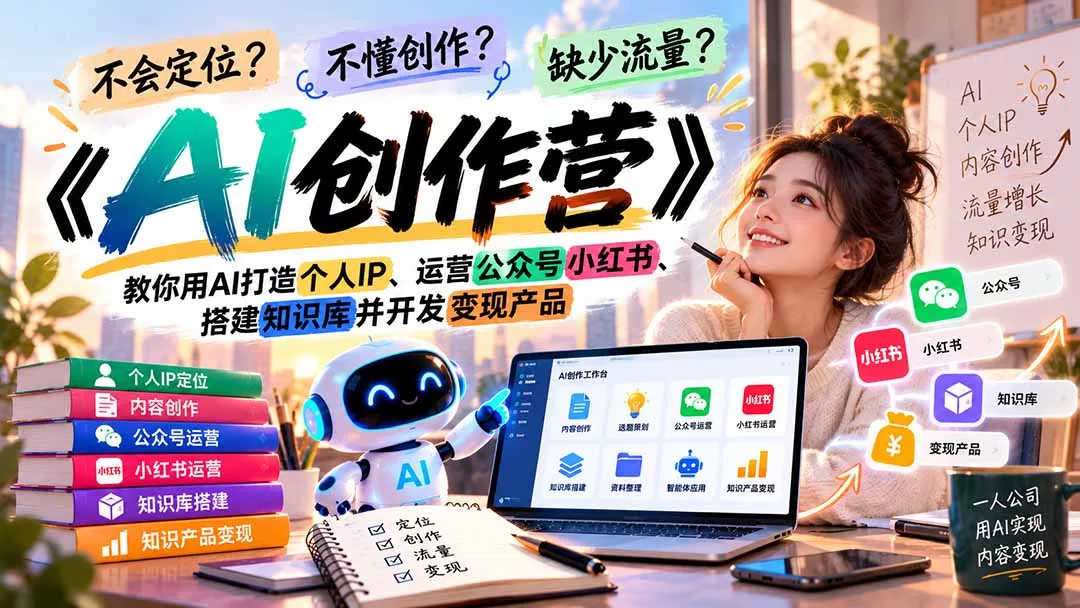 不会定位、不懂创作、缺少流量？《AI创作营》教你用AI打造个人IP、运营公众号小红书、搭建知识库并开发变现产品-羽哥创业课堂