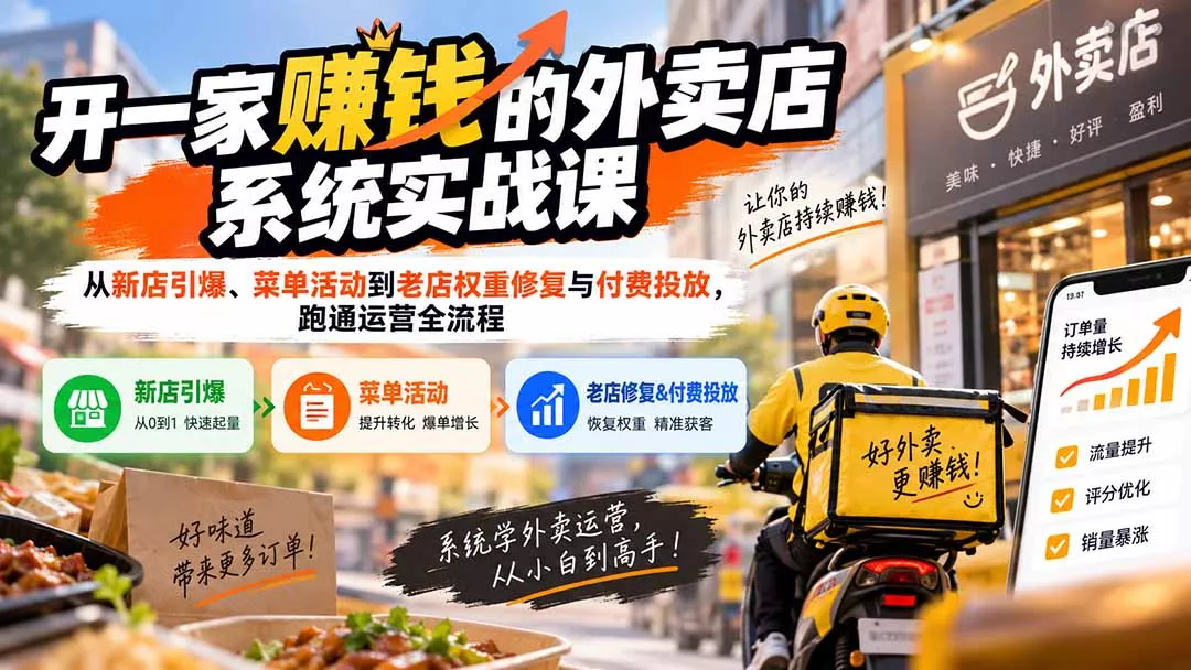 开一家赚钱的外卖店系统实战课：从新店引爆、菜单活动到老店权重修复与付费投放，跑通运营全流程-羽哥创业课堂