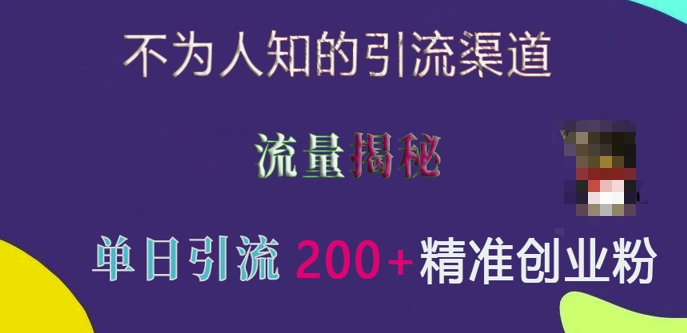 不为人知的引流渠道，流量揭秘，实测单日引流200+精准创业粉【揭秘】-羽哥创业课堂