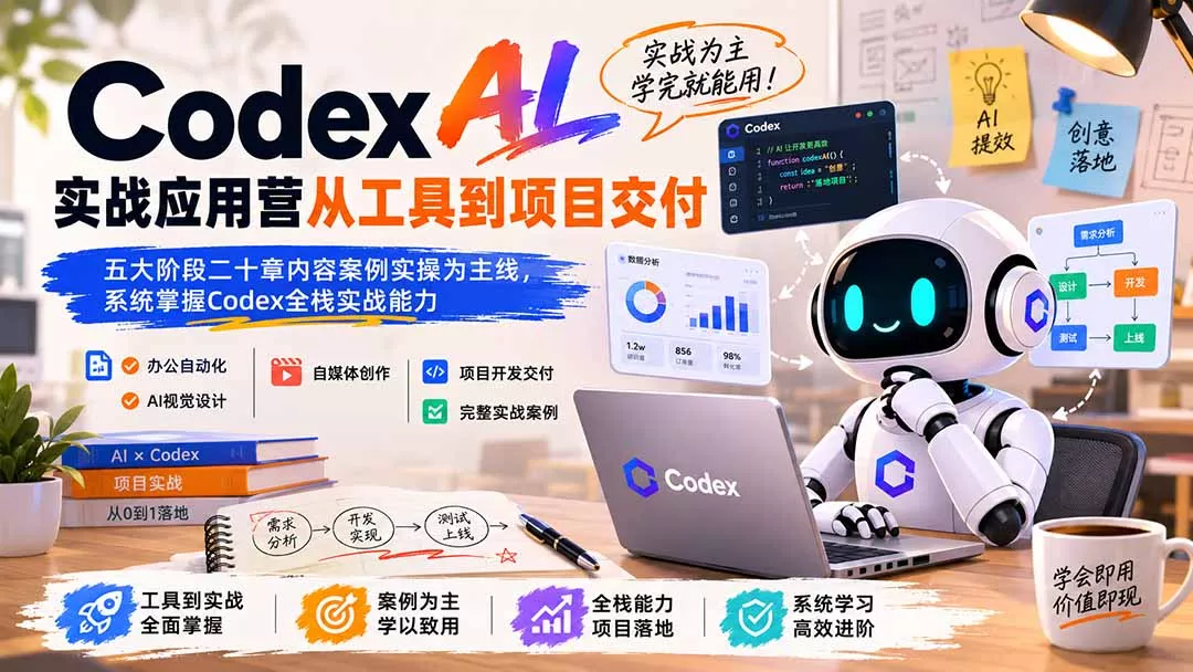 Codex AI实战应用营从工具到项目交付;五大阶段二十章内容案例实操为主线,系统掌握Codex全栈实战能力-羽哥创业课堂