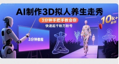 Ai制作3D拟人养生走秀，3分钟手把手教会你，快速起千粉万粉号-羽哥创业课堂