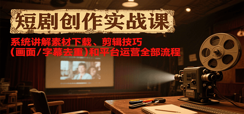 短剧创作实战课,系统讲解素材下载、剪辑技巧(画面/字幕去重)和平台运营全部流程-羽哥创业课堂