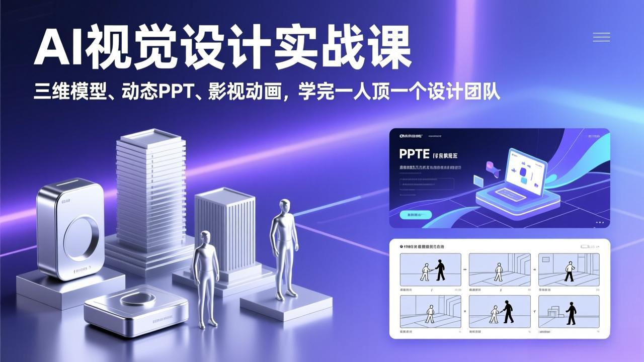 AI视觉设计实战课，三维模型、动态PPT、影视动画，学完一人顶一个设计团队-羽哥创业课堂