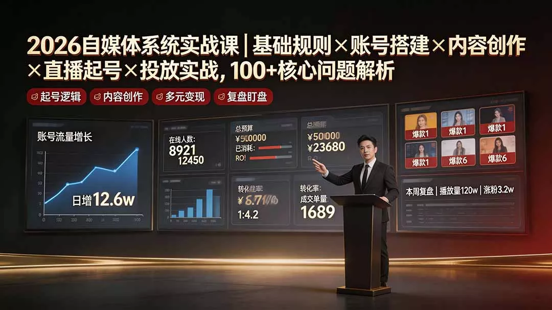 2026自媒体系统实战课｜基础规则×账号搭建×内容创作×直播起号×投放实战，100+核心问题解析-羽哥创业课堂