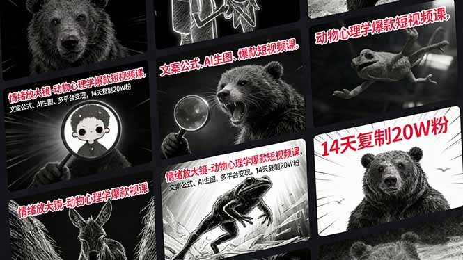 情绪放大镜-动物心理学爆款短视频课，文案公式、AI生图、多平台变现，14天复制20W粉-羽哥创业课堂