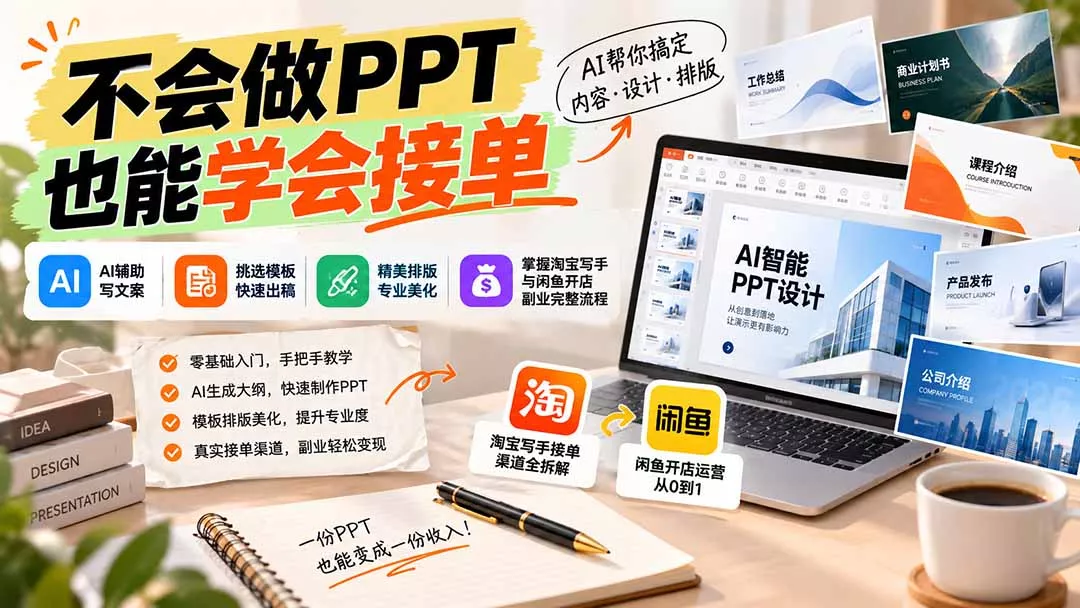 不会做PPT也能学会接单:AI辅助写文案、挑模板、做排版,掌握淘宝写手与闲鱼开店副业完整流程-羽哥创业课堂