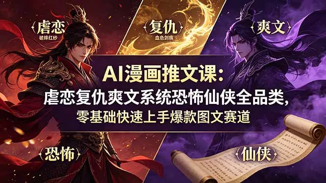 AI漫画推文课：虐恋复仇爽文系统恐怖仙侠全品类，零基础快速上手爆款图文赛道-羽哥创业课堂