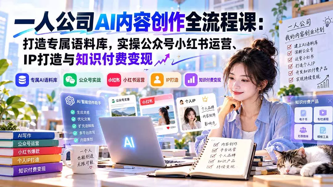 一人公司AI内容创作全流程课：打造专属语料库，实操公众号小红书运营、IP打造与知识付费变现方法论-羽哥创业课堂