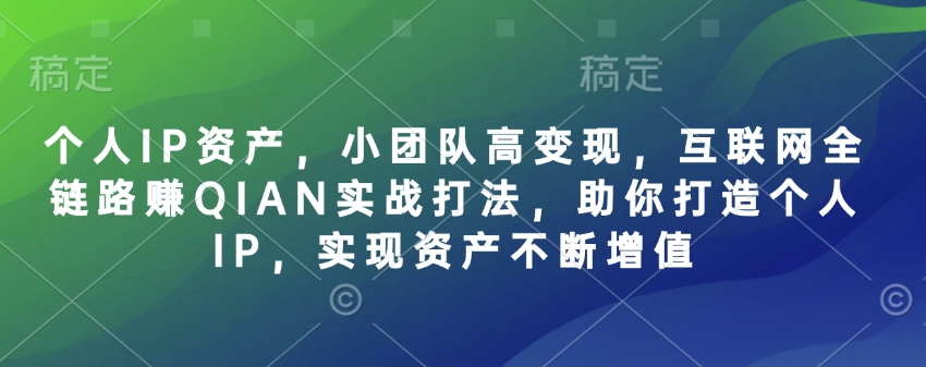 个人IP资产，小团队高变现，互联网全链路赚QIAN实战打法，助你打造个人IP，实现资产不断增值-羽哥创业课堂