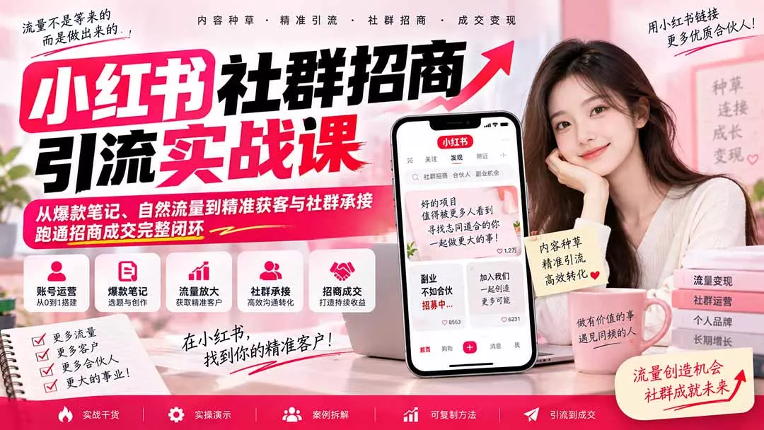 小红书社群招商引流实战课-无水印:从爆款笔记、自然流量到精准获客与社群承接,跑通招商成交完整闭环-羽哥创业课堂