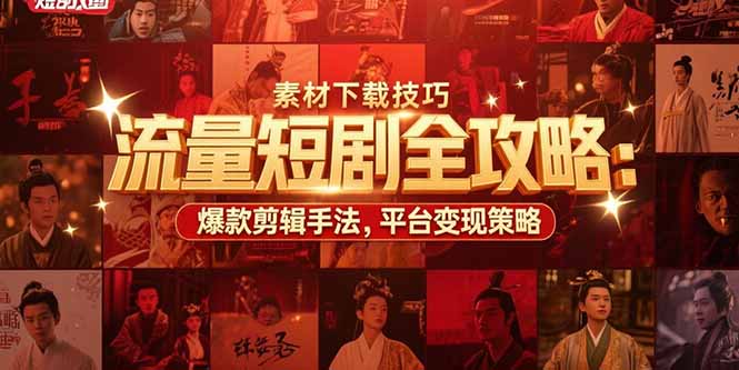 流量短剧全攻略：素材下载技巧，爆款剪辑手法，平台变现策略-羽哥创业课堂