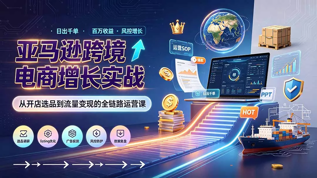 亚马逊0-1孵化特训营8期：从注册风控到稳定日出千单实战，规避审核封店风险，标准化执行流程落地-羽哥创业课堂