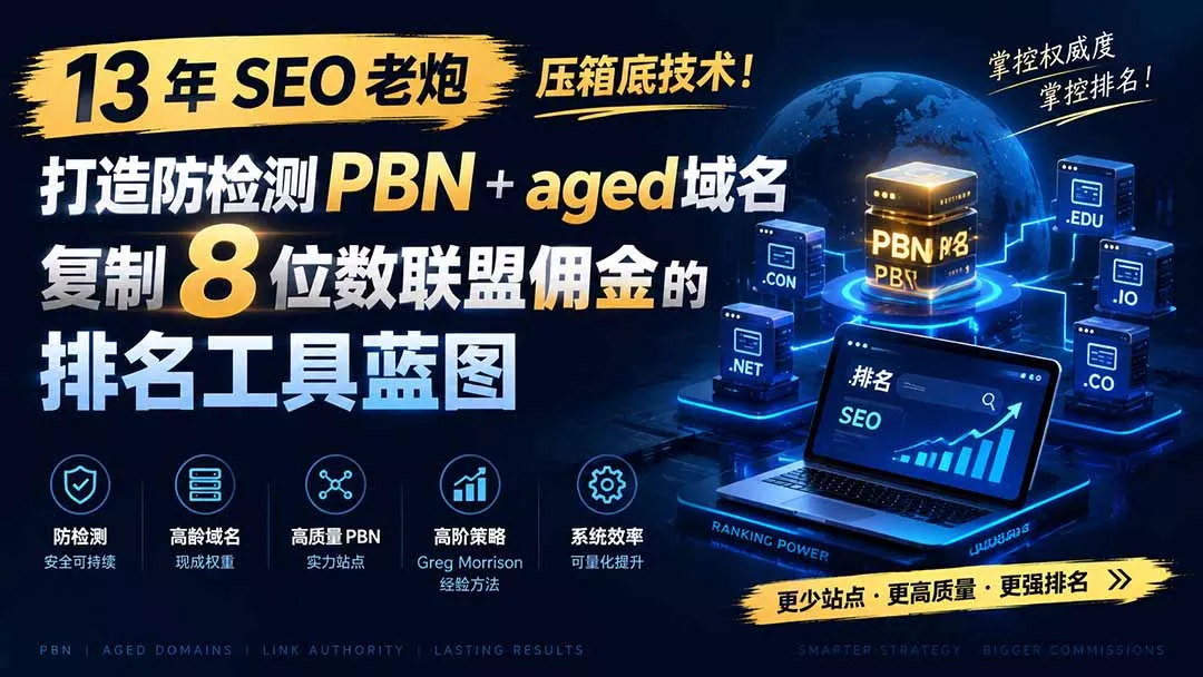 13 年 SEO 老炮压箱底技术！打造防检测 PBN+aged 域名，复制 8 位数联盟佣金的排名工具蓝图【原创双语字幕】-羽哥创业课堂