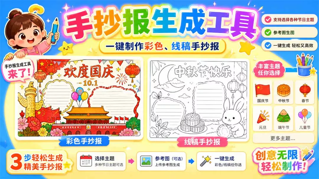手抄报批量生成工具来了，完全免费，告别豆包生图，这个高清无水印-羽哥创业课堂