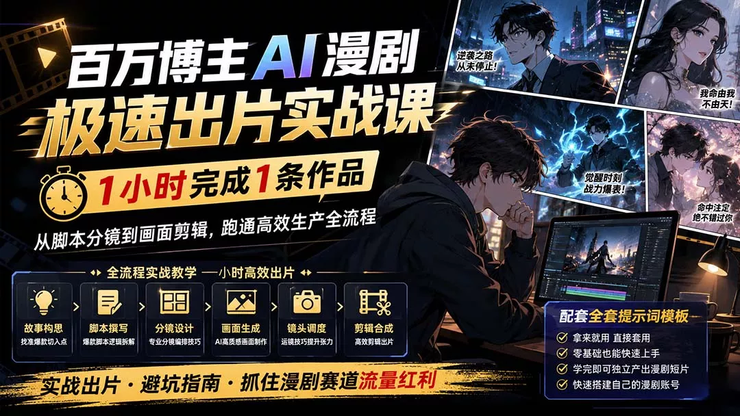 百万博主AI漫剧极速出片实战课：1小时产出条作品，从脚本分镜到画面剪辑，跑通高效生产全流程-羽哥创业课堂