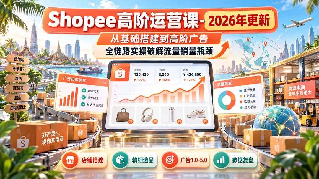 Shopee高阶运营课-更新9月,从基础搭建到高阶广告,全链路实操破解流量销量瓶颈-羽哥创业课堂