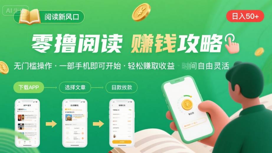 零撸阅读新风口,无门槛轻松挣,一部手机,日入 50-3张【揭秘】-羽哥创业课堂