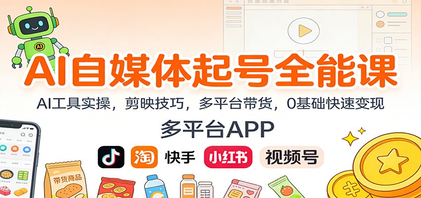 AI自媒体起号全能课:AI工具实操,剪映技巧,多平台带货,0基础快速变现-羽哥创业课堂