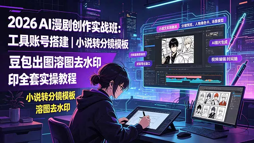 2026AI漫剧创作实战班：工具账号搭建｜小说转分镜模板｜豆包出图溶图去水印全套实操教程-羽哥创业课堂