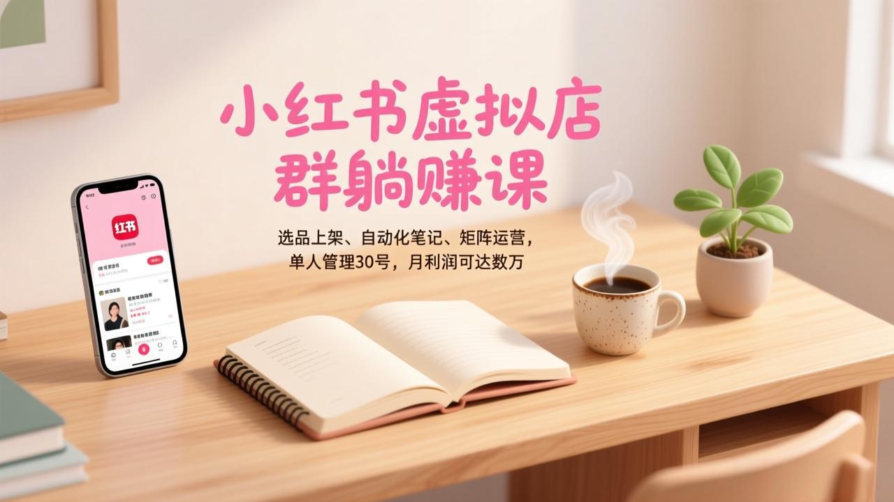 小红书虚拟店群躺赚课，选品上架、自动化笔记、矩阵运营，单人管理30号，月利润可达数万-羽哥创业课堂