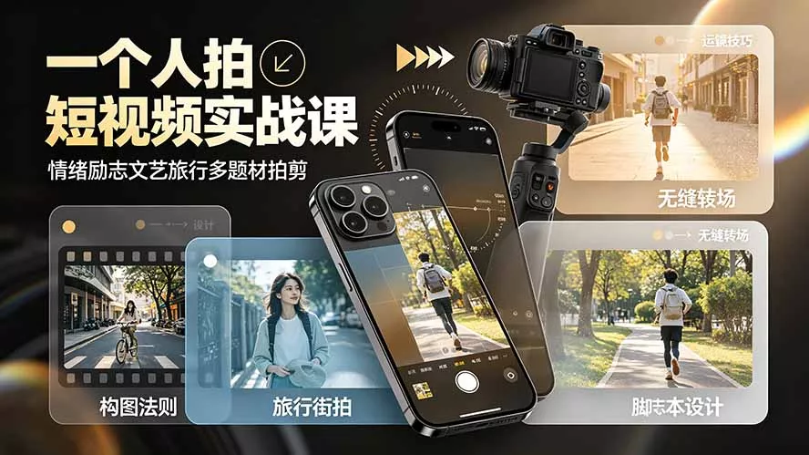 一个人拍短视频实战课：情绪励志文艺旅行多题材×五大景别×黄金构图×八大运镜，从拍摄到成片高效创作-羽哥创业课堂