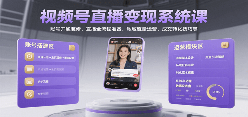 视频号直播变现系统课,账号开通装修、直播全流程准备、私域流量运营、成交转化技巧等-羽哥创业课堂