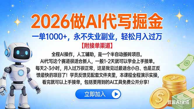 2026做AI代写掘金，一单1000+，永不失业副业，轻松月入过万-羽哥创业课堂