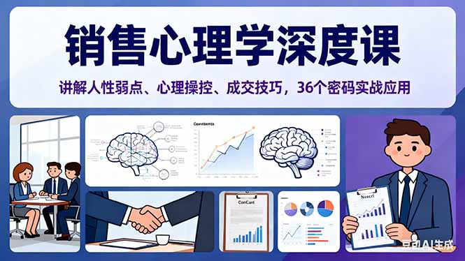 销售心理学深度课，讲解人性弱点、心理操控、成交技巧，36个密码实战应用-羽哥创业课堂