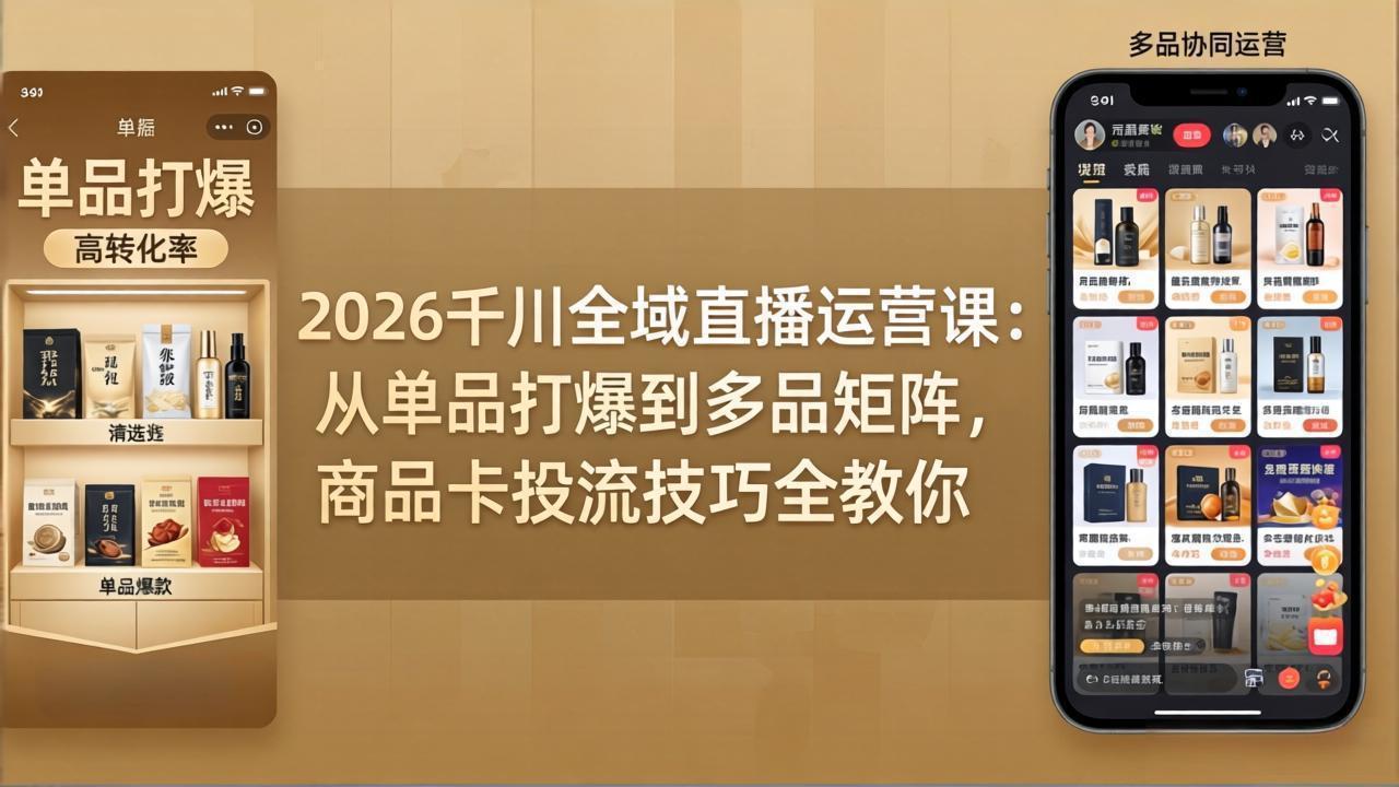 2026千川全域直播运营课：从单品打爆到多品矩阵，商品卡投流技巧全教你-羽哥创业课堂