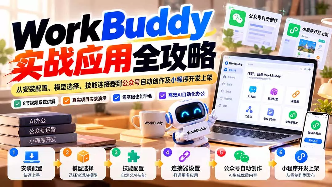 WorkBuddy 实战应用全攻略：从安装配置、模型选择、技能连接器到公众号自动创作及小程序开发上架-羽哥创业课堂
