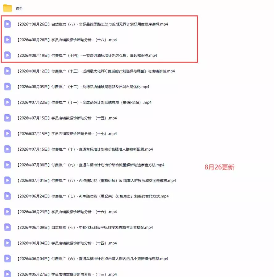 2026淘宝电商终局之战VIP课-更新：自然搜索+直通车+无界+精准人群，系统掌握测款动销与全店推广布局方法