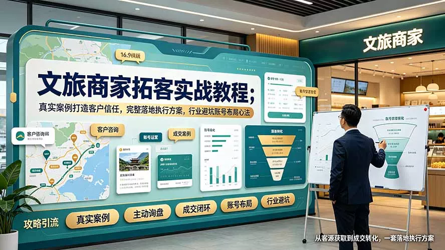 文旅商家拓客实战教程；真实案例打造客户信任，完整落地执行方案，行业避坑账号布局心法-羽哥创业课堂