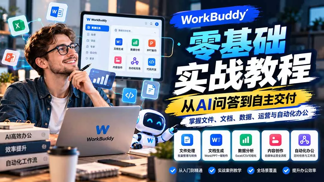 WorkBuddy零基础实战教程：从AI问答到自主交付，掌握文件、文档、数据、运营与自动化办公-羽哥创业课堂