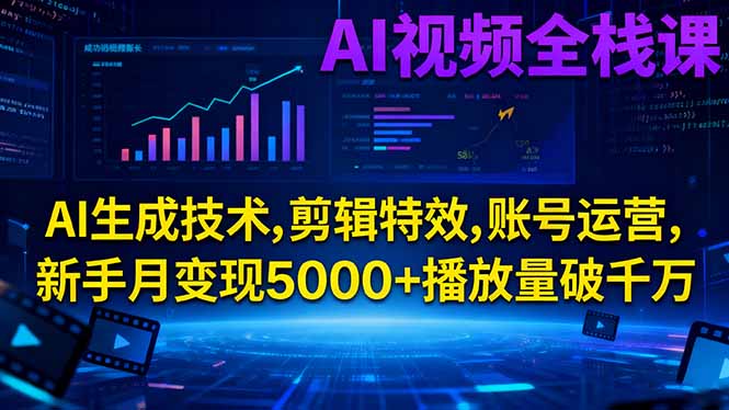 AI视频全栈课:AI生成技术,剪辑特效,账号运营,新手月变现5000+播放量破千万-羽哥创业课堂